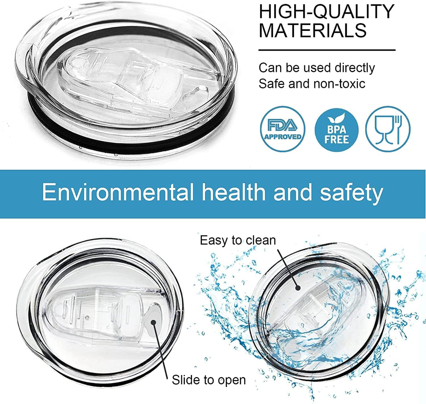 2 Pack 20 oz Tumbler Lid Replacement for Yeti Tumblers | Plastic, Spill Proof, Splash Resistant, Slider Mug Topper