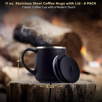 Personalized 11 oz. Stainless Steel Coffee Mugs with Lid - 12 pack Custom Text, Logo - Black