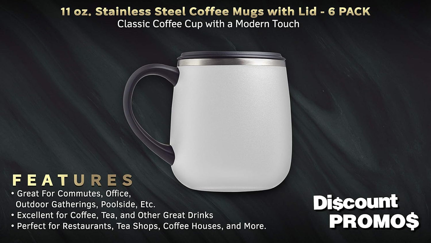 Personalized 11 oz. Stainless Steel Coffee Mugs with Lid - 12 pack Custom Text, Logo - Black