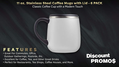 Personalized 11 oz. Stainless Steel Coffee Mugs with Lid - 12 pack Custom Text, Logo - Black