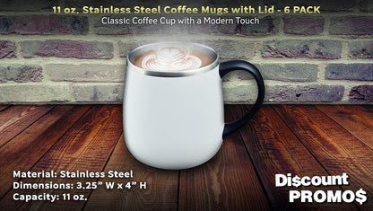 Personalized 11 oz. Stainless Steel Coffee Mugs with Lid - 12 pack Custom Text, Logo - Black