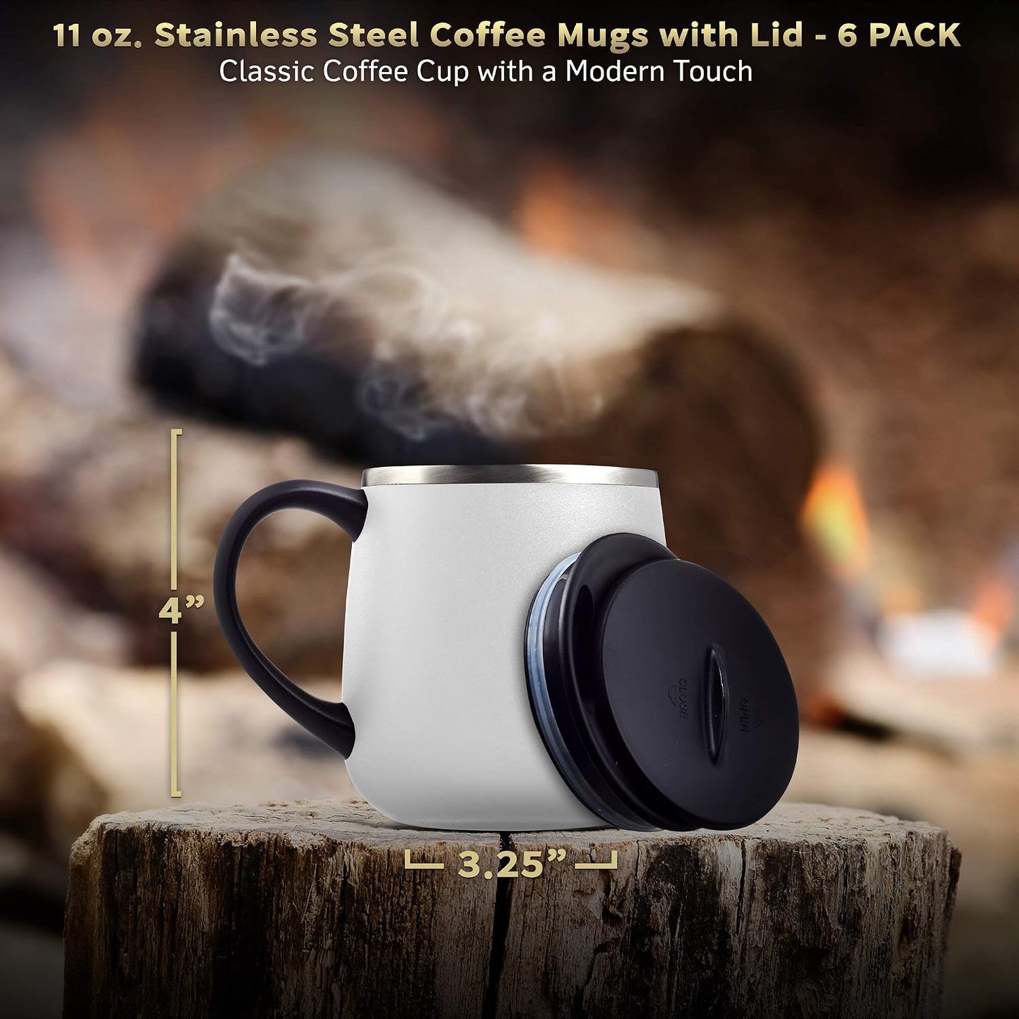 Personalized 11 oz. Stainless Steel Coffee Mugs with Lid - 12 pack Custom Text, Logo - Black