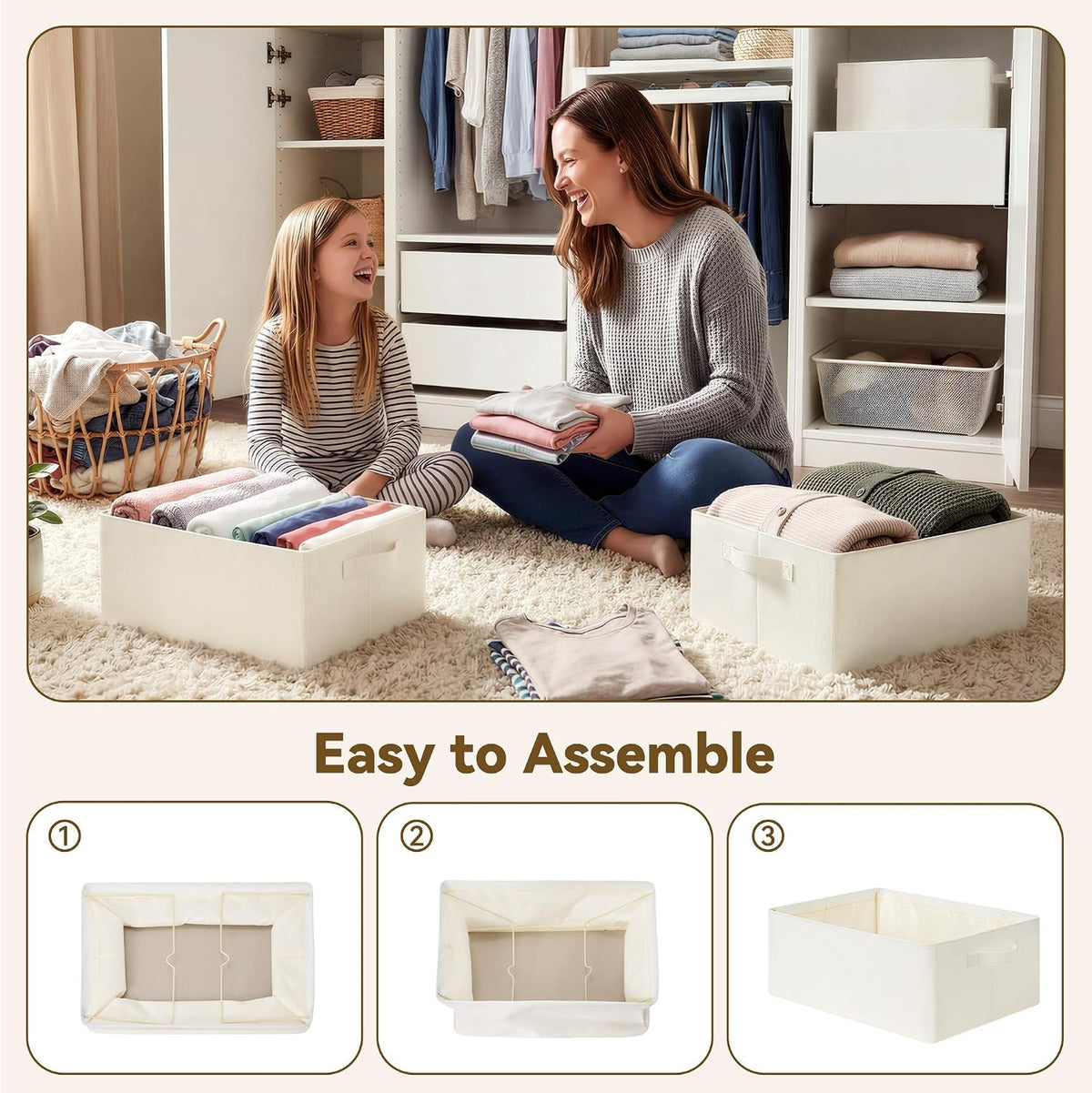 Storage Basket for Shelves, Storage Bins, Light Taupe, 2-Pack
