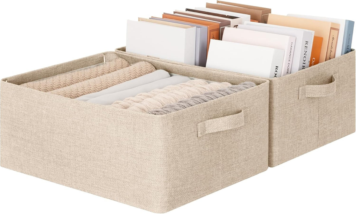 Storage Basket for Shelves, Storage Bins, Light Taupe, 2-Pack