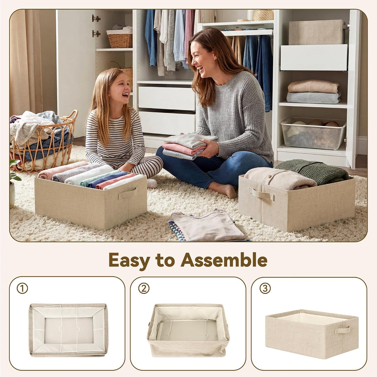 Storage Basket for Shelves, Storage Bins, Light Taupe, 2-Pack