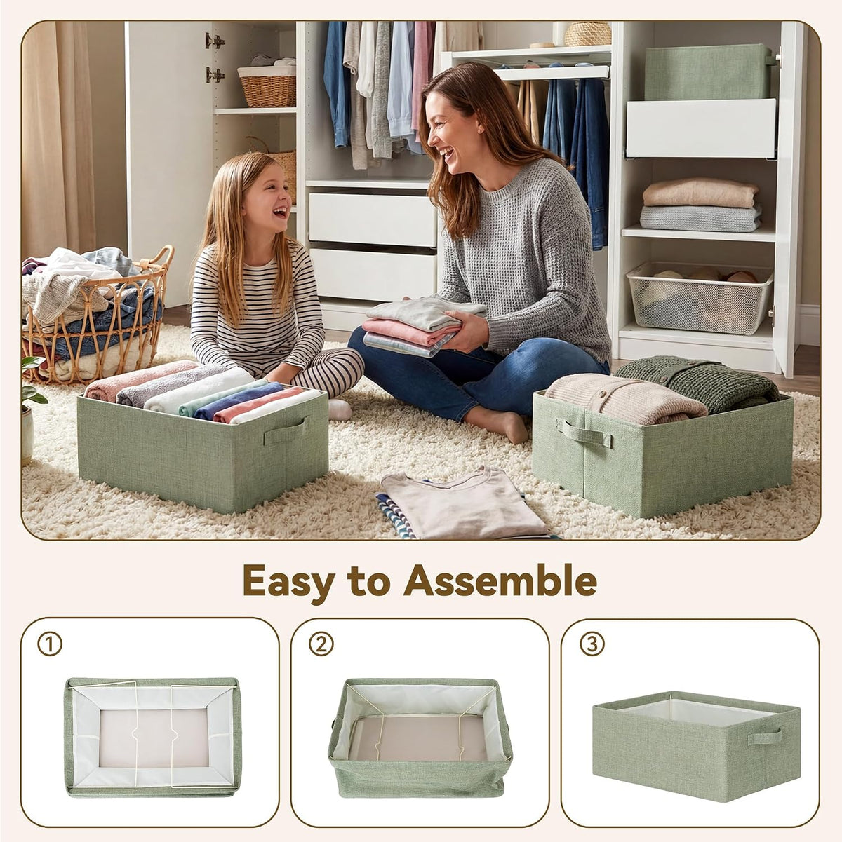 Storage Basket for Shelves, Storage Bins, Light Taupe, 2-Pack