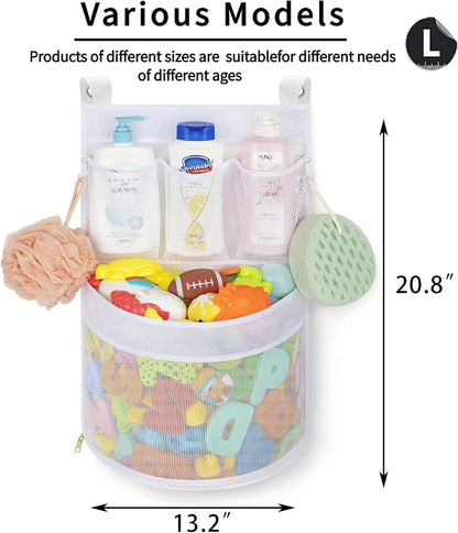 Baby Bath Toy Organizer, quick drying， and mould proof, Multiple-Suspension Bath Toy Holder, Large Capacity Multi Use Bathtub Toy Storage Bag（1 Large, White）