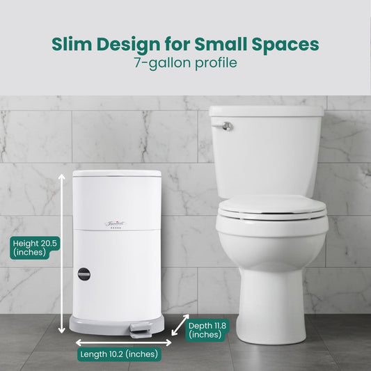 Akord Slim Adult Diaper Pail — 7-Gallon (11.8” x 10.2” x 20.5”), Hands-Free Foot Pedal, Double-Sealed Odor Reduction, Continuous Liner System
