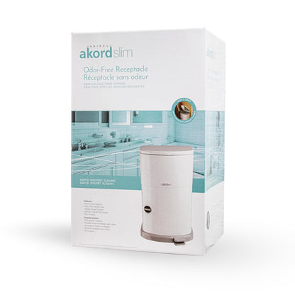 Akord Slim Adult Diaper Pail — 7-Gallon (11.8” x 10.2” x 20.5”), Hands-Free Foot Pedal, Double-Sealed Odor Reduction, Continuous Liner System