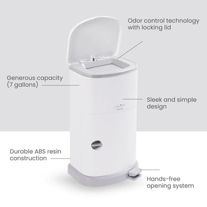 Akord Slim Adult Diaper Pail — 7-Gallon (11.8” x 10.2” x 20.5”), Hands-Free Foot Pedal, Double-Sealed Odor Reduction, Continuous Liner System