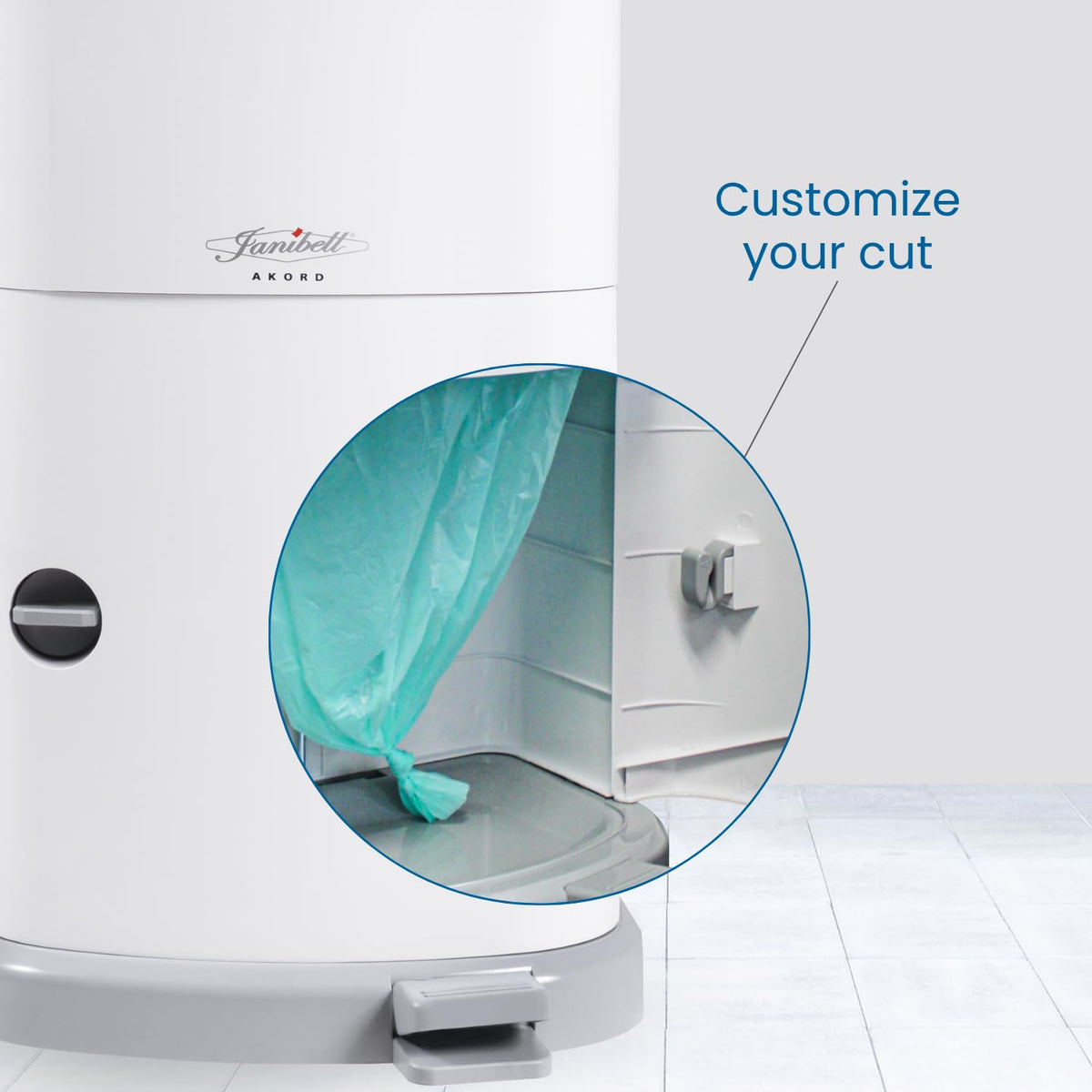 Akord Slim Adult Diaper Pail — 7-Gallon (11.8” x 10.2” x 20.5”), Hands-Free Foot Pedal, Double-Sealed Odor Reduction, Continuous Liner System