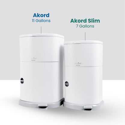 Akord Slim Adult Diaper Pail — 7-Gallon (11.8” x 10.2” x 20.5”), Hands-Free Foot Pedal, Double-Sealed Odor Reduction, Continuous Liner System