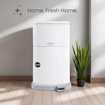 Akord Slim Adult Diaper Pail — 7-Gallon (11.8” x 10.2” x 20.5”), Hands-Free Foot Pedal, Double-Sealed Odor Reduction, Continuous Liner System