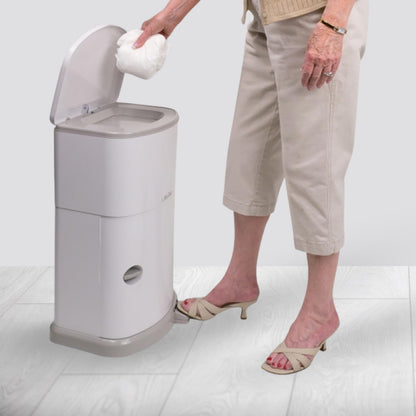 Akord Slim Adult Diaper Pail — 7-Gallon (11.8” x 10.2” x 20.5”), Hands-Free Foot Pedal, Double-Sealed Odor Reduction, Continuous Liner System