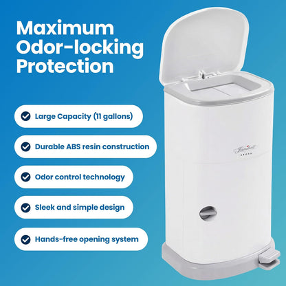 Akord Slim Adult Diaper Pail — 7-Gallon (11.8” x 10.2” x 20.5”), Hands-Free Foot Pedal, Double-Sealed Odor Reduction, Continuous Liner System