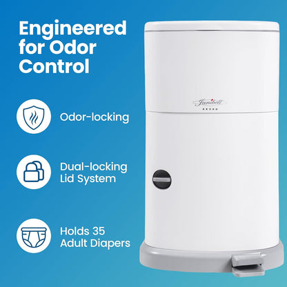 Akord Slim Adult Diaper Pail — 7-Gallon (11.8” x 10.2” x 20.5”), Hands-Free Foot Pedal, Double-Sealed Odor Reduction, Continuous Liner System