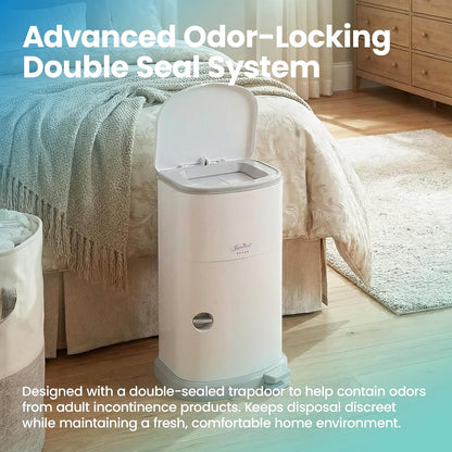 Akord Slim Adult Diaper Pail — 7-Gallon (11.8” x 10.2” x 20.5”), Hands-Free Foot Pedal, Double-Sealed Odor Reduction, Continuous Liner System