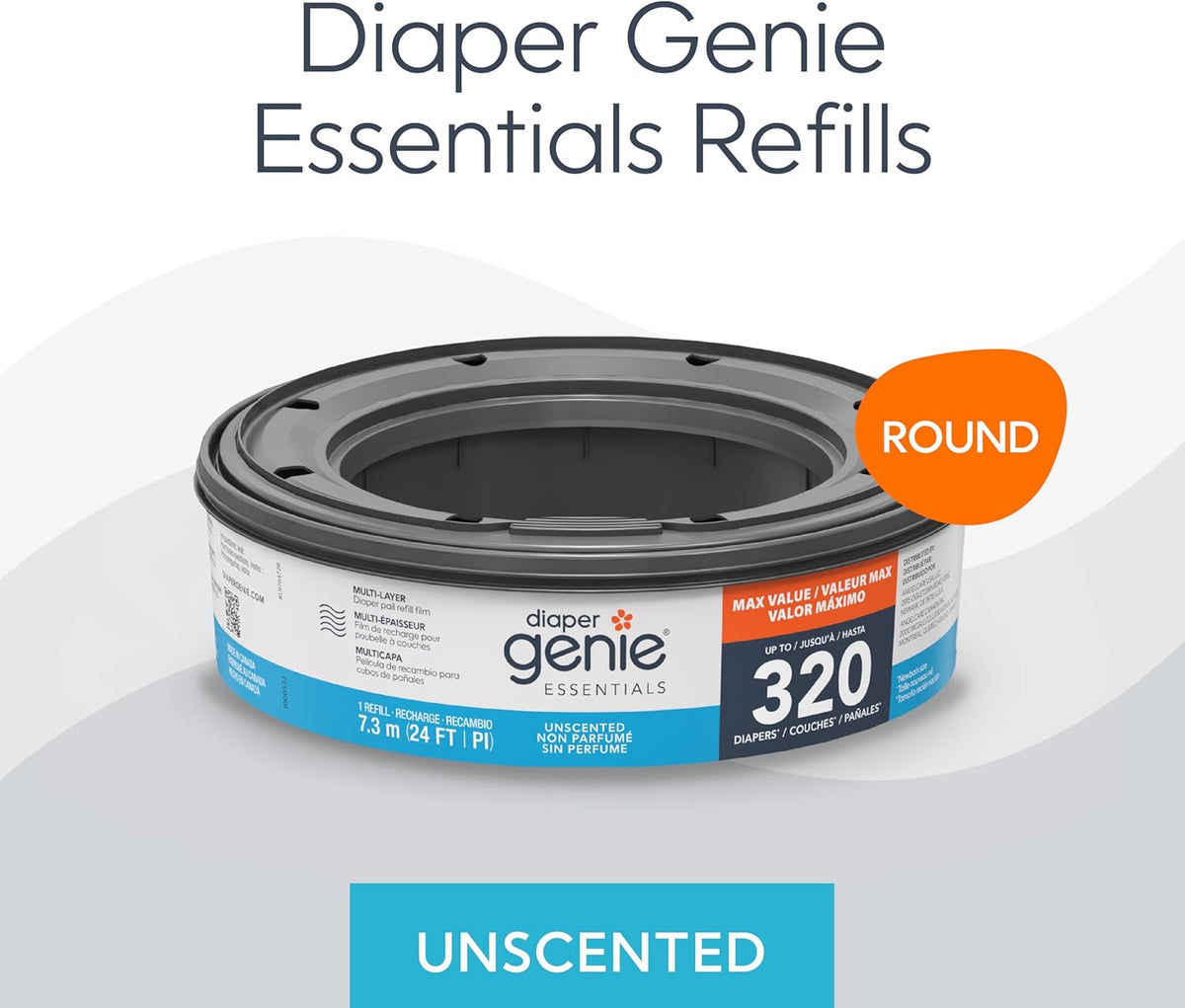 Essentials Round Refill 8-Pack, Unscented, Fits Complete Pails