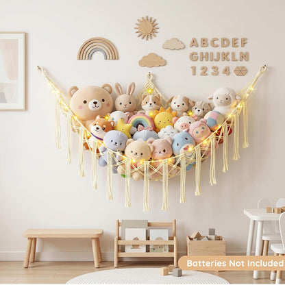 Stuffed Animals Hammock with LED Light Corner Net, Girls Room Decor