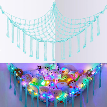 Stuffed Animals Hammock with LED Light Corner Net, Girls Room Decor