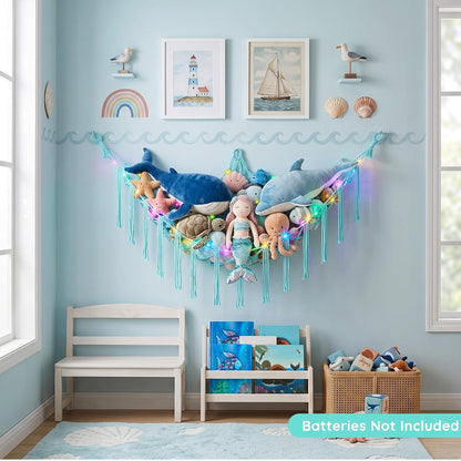 Stuffed Animals Hammock with LED Light Corner Net, Girls Room Decor