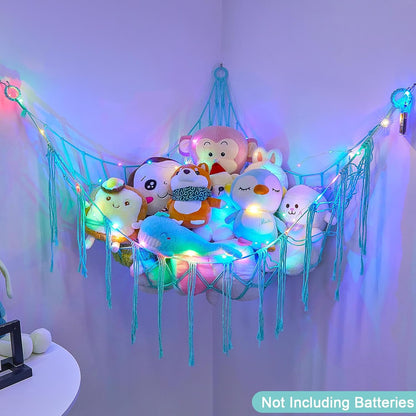 Stuffed Animals Hammock with LED Light Corner Net, Girls Room Decor
