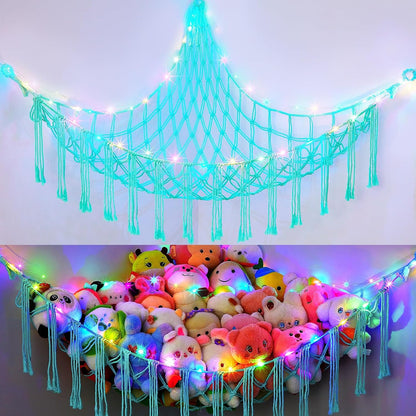 Stuffed Animals Hammock with LED Light Corner Net, Girls Room Decor
