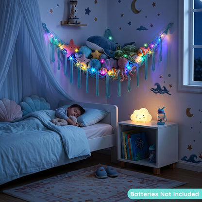 Stuffed Animals Hammock with LED Light Corner Net, Girls Room Decor