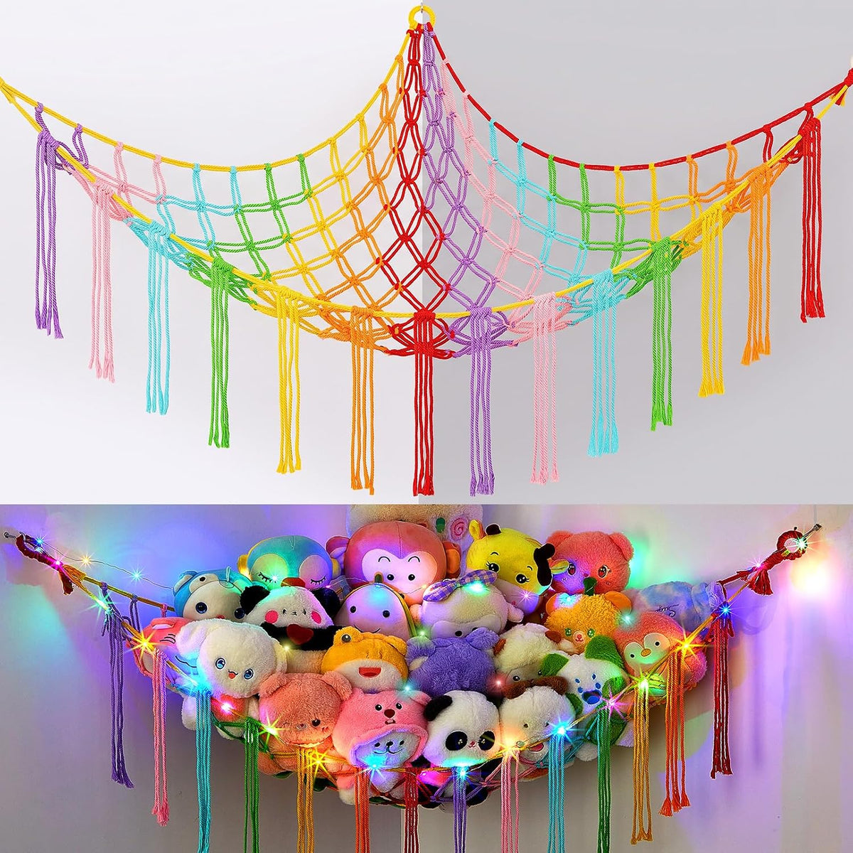 Stuffed Animals Hammock with LED Light Corner Net, Girls Room Decor