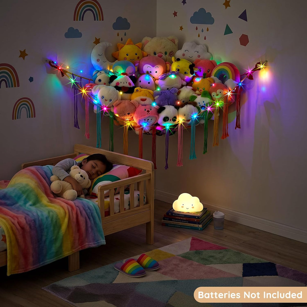 Stuffed Animals Hammock with LED Light Corner Net, Girls Room Decor