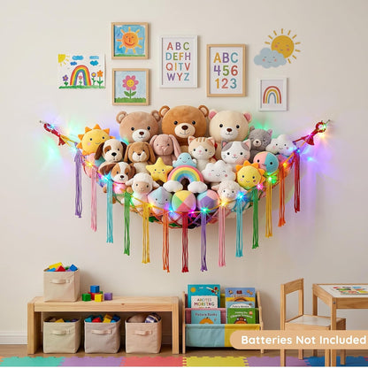 Stuffed Animals Hammock with LED Light Corner Net, Girls Room Decor