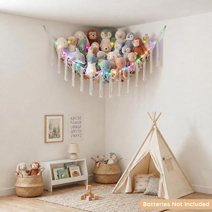 Stuffed Animals Hammock with LED Light Corner Net, Girls Room Decor