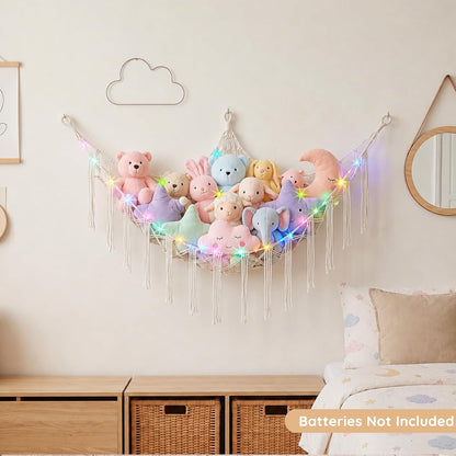 Stuffed Animals Hammock with LED Light Corner Net, Girls Room Decor