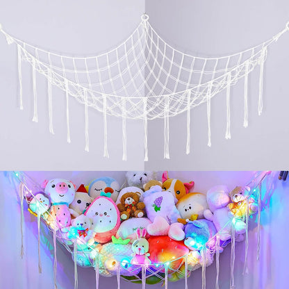 Stuffed Animals Hammock with LED Light Corner Net, Girls Room Decor