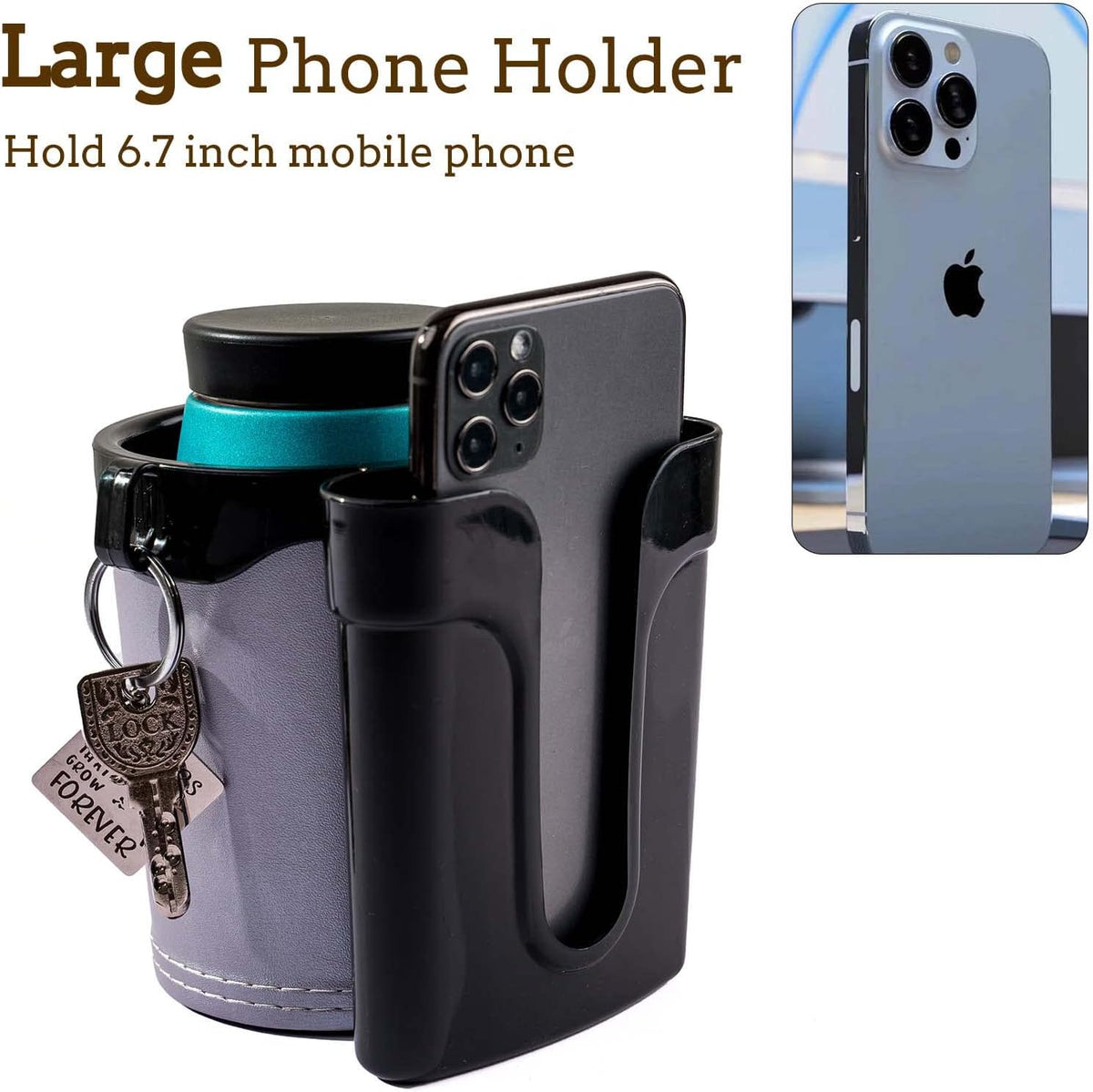 Bike Cup Holder Handlebar Cruiser with Cell Phone Holder Key Holder for Bicycle Motorcycle Scooter Boat Silver