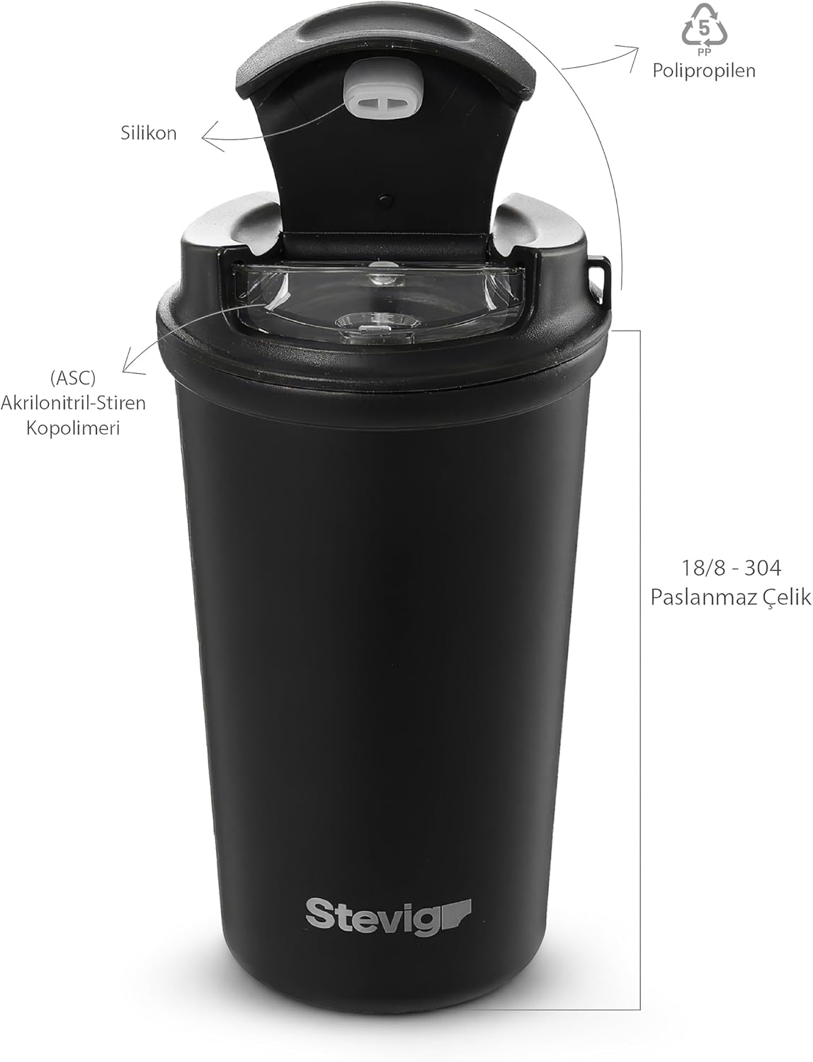 4 Work Flip Open Coffee Mug | 13 oz | Transparent Lid Design, Double Wall Vacuum Travel Mug, Cup Holder Friendly, Non-Slip Base, Compatible with Lanyard Loop – Grey ST-251