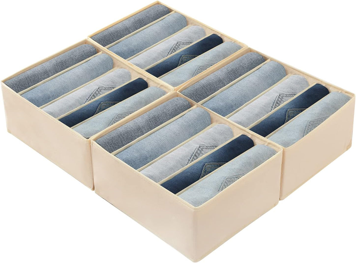 Pants Jeans Organizer for Closet, 4 Pack Drawer Organizers for Clothing, 5 Grids Wardrobe Clothes Storage for Deep Drawer, T-Shirts, Legging, Short