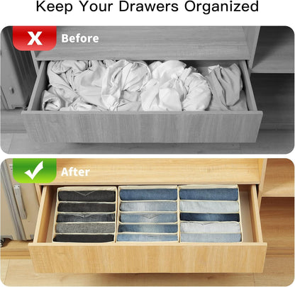 Pants Jeans Organizer for Closet, 4 Pack Drawer Organizers for Clothing, 5 Grids Wardrobe Clothes Storage for Deep Drawer, T-Shirts, Legging, Short