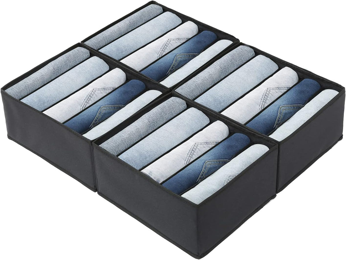 Pants Jeans Organizer for Closet, 4 Pack Drawer Organizers for Clothing, 5 Grids Wardrobe Clothes Storage for Deep Drawer, T-Shirts, Legging, Short