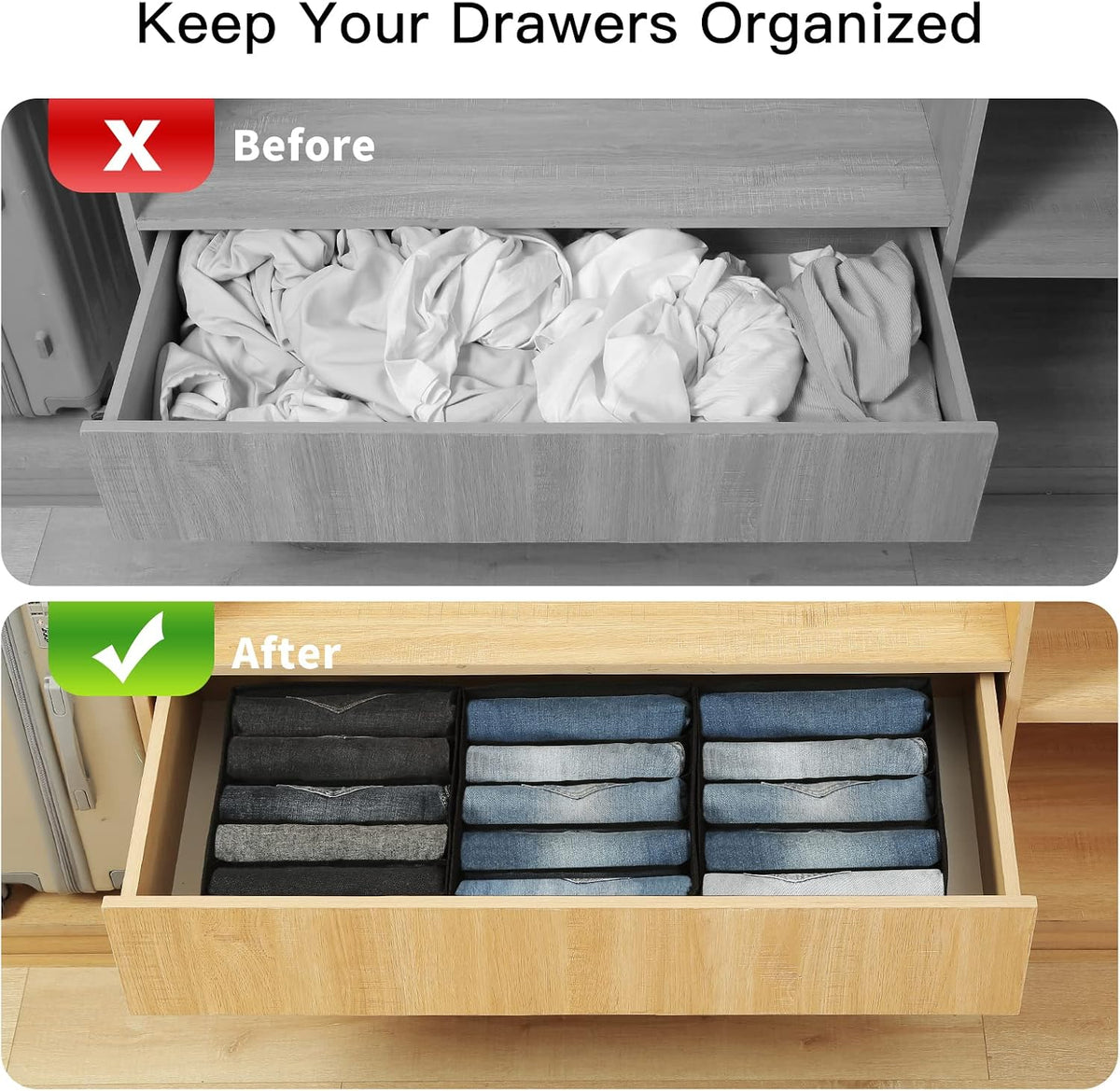Pants Jeans Organizer for Closet, 4 Pack Drawer Organizers for Clothing, 5 Grids Wardrobe Clothes Storage for Deep Drawer, T-Shirts, Legging, Short