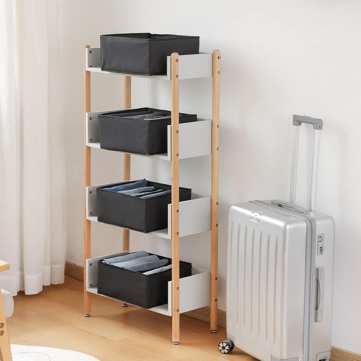 Pants Jeans Organizer for Closet, 4 Pack Drawer Organizers for Clothing, 5 Grids Wardrobe Clothes Storage for Deep Drawer, T-Shirts, Legging, Short