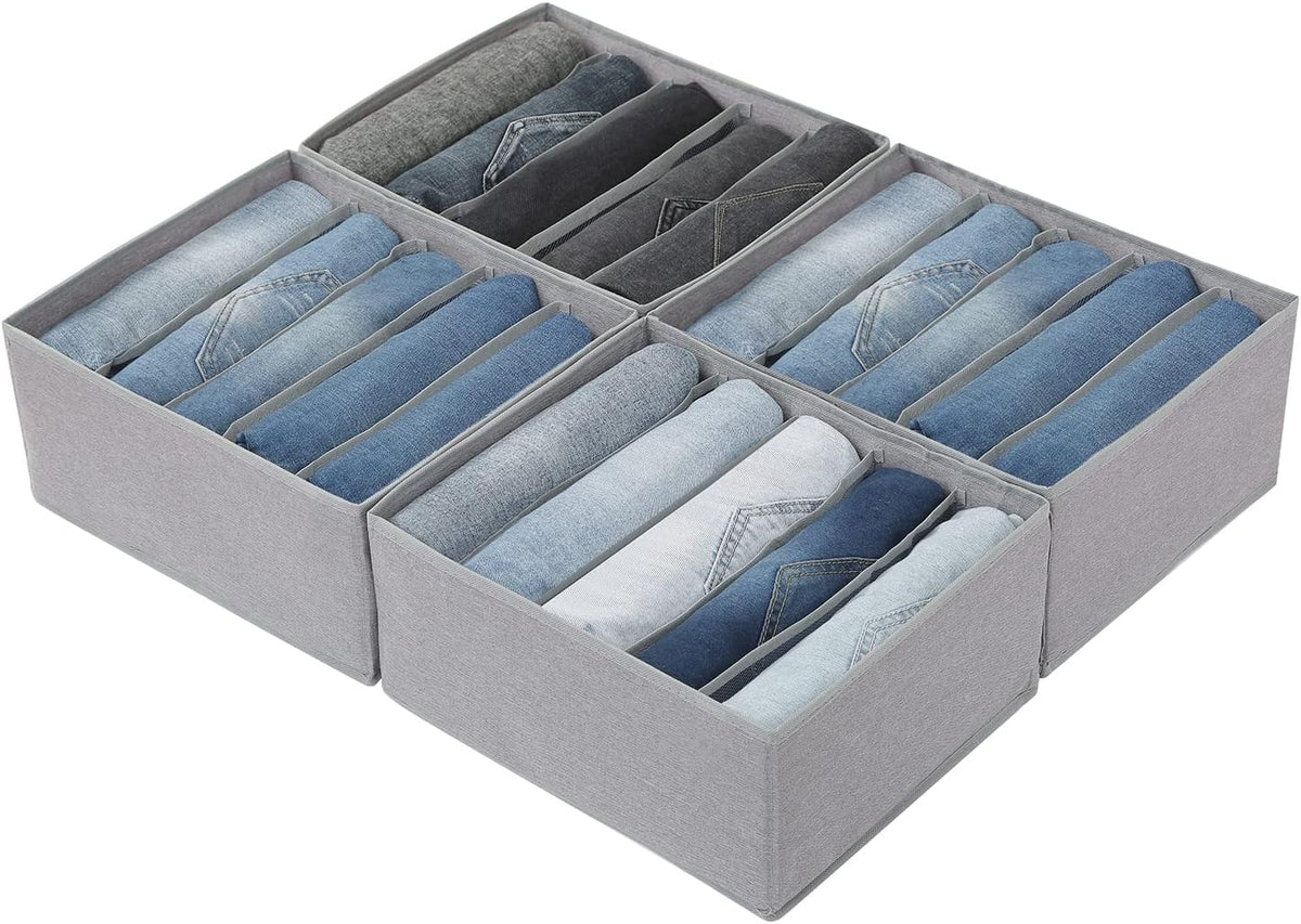 Pants Jeans Organizer for Closet, 4 Pack Drawer Organizers for Clothing, 5 Grids Wardrobe Clothes Storage for Deep Drawer, T-Shirts, Legging, Short