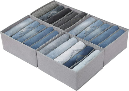 Pants Jeans Organizer for Closet, 4 Pack Drawer Organizers for Clothing, 5 Grids Wardrobe Clothes Storage for Deep Drawer, T-Shirts, Legging, Short