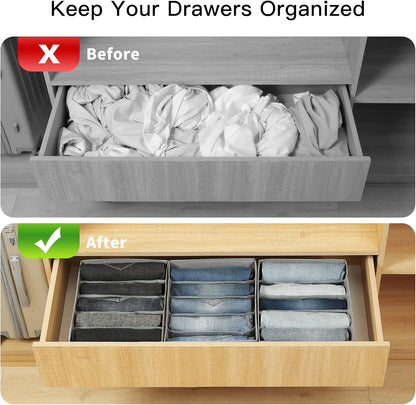 Pants Jeans Organizer for Closet, 4 Pack Drawer Organizers for Clothing, 5 Grids Wardrobe Clothes Storage for Deep Drawer, T-Shirts, Legging, Short