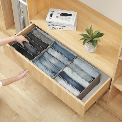 Pants Jeans Organizer for Closet, 4 Pack Drawer Organizers for Clothing, 5 Grids Wardrobe Clothes Storage for Deep Drawer, T-Shirts, Legging, Short