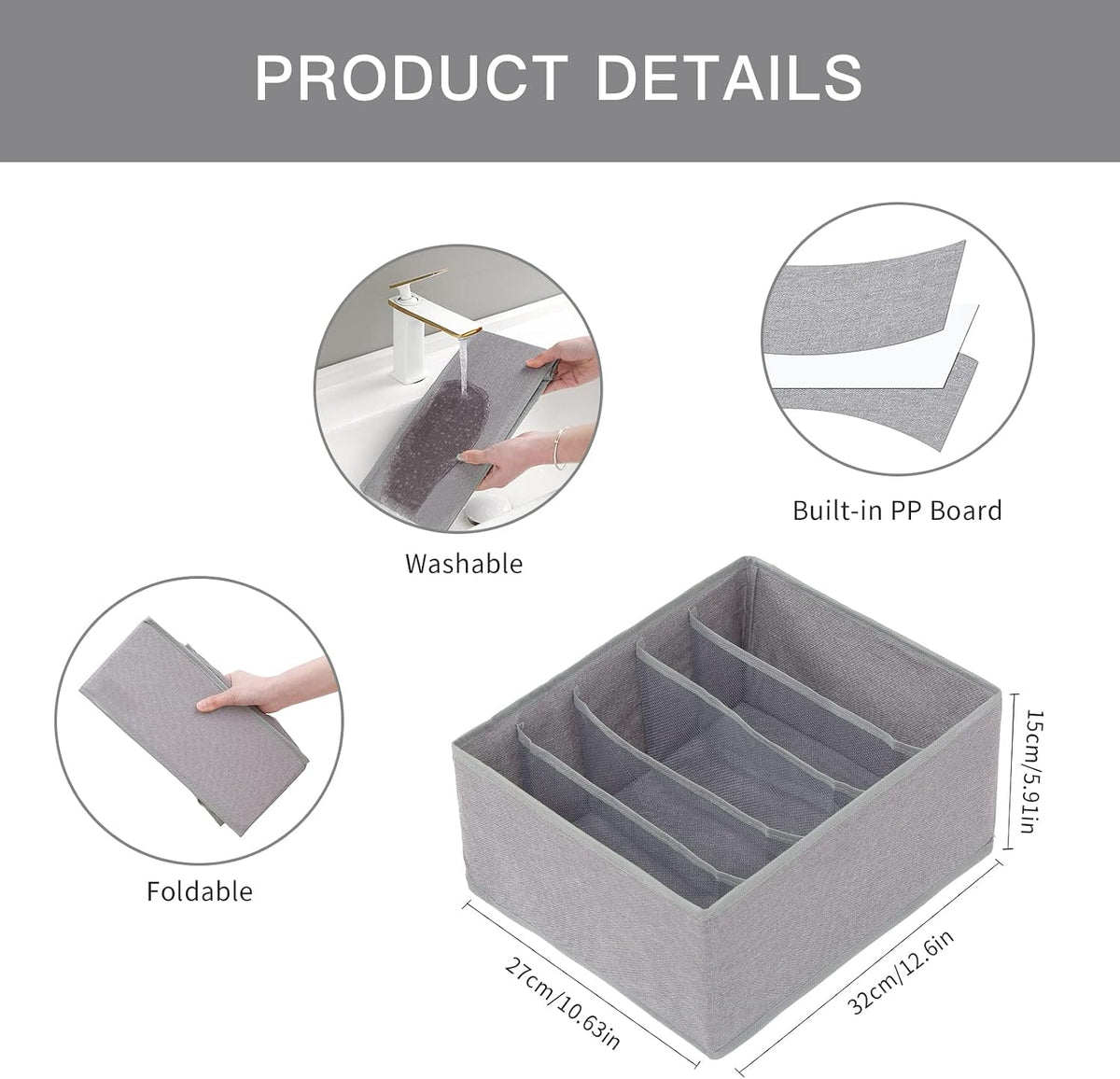 Pants Jeans Organizer for Closet, 4 Pack Drawer Organizers for Clothing, 5 Grids Wardrobe Clothes Storage for Deep Drawer, T-Shirts, Legging, Short