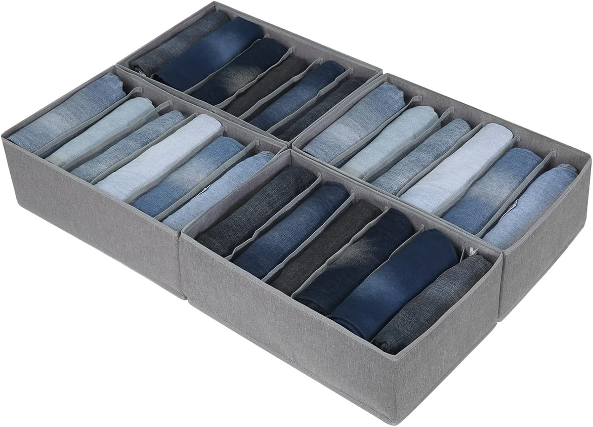 Pants Jeans Organizer for Closet, 4 Pack Drawer Organizers for Clothing, 5 Grids Wardrobe Clothes Storage for Deep Drawer, T-Shirts, Legging, Short