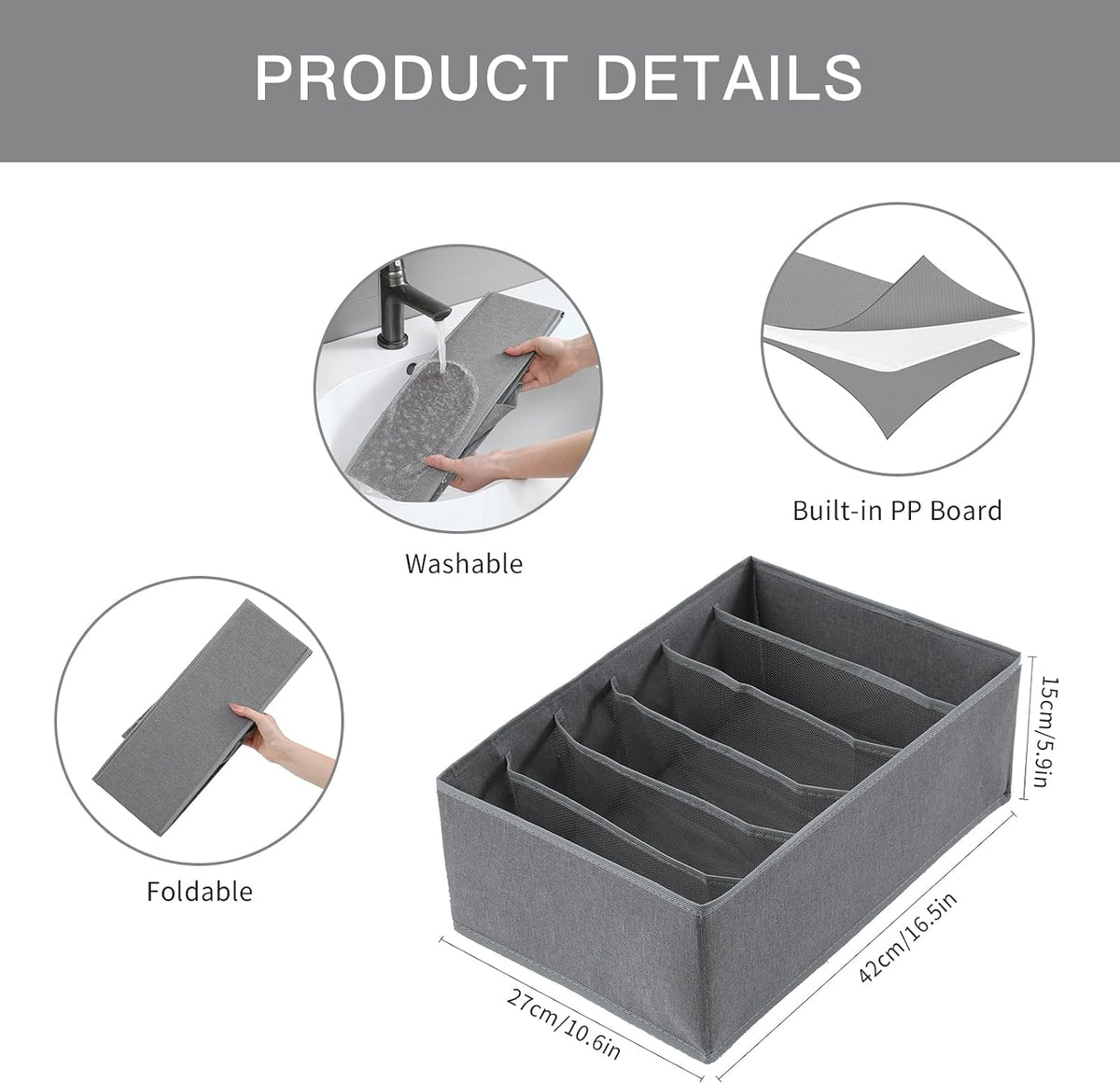 Pants Jeans Organizer for Closet, 4 Pack Drawer Organizers for Clothing, 5 Grids Wardrobe Clothes Storage for Deep Drawer, T-Shirts, Legging, Short