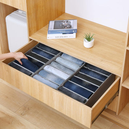 Pants Jeans Organizer for Closet, 4 Pack Drawer Organizers for Clothing, 5 Grids Wardrobe Clothes Storage for Deep Drawer, T-Shirts, Legging, Short