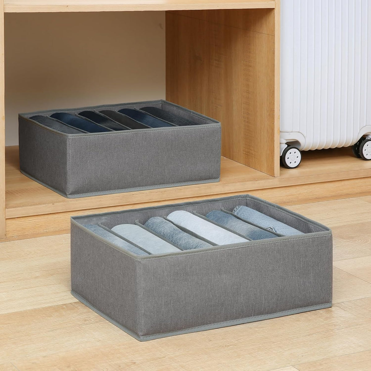 Pants Jeans Organizer for Closet, 4 Pack Drawer Organizers for Clothing, 5 Grids Wardrobe Clothes Storage for Deep Drawer, T-Shirts, Legging, Short